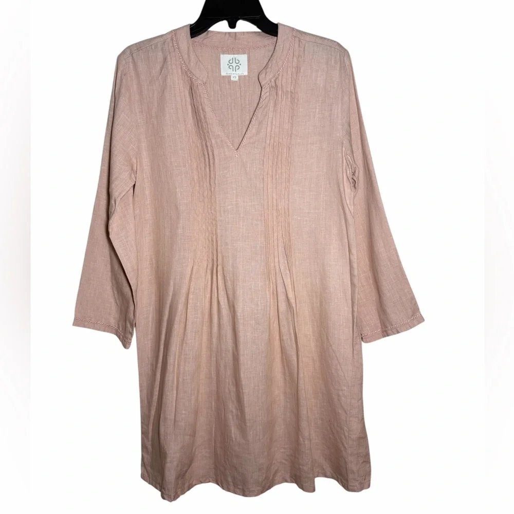 Pomegranate 100% Linen Pink Blush Pintuck Pleated Shift Dress‎ XS
